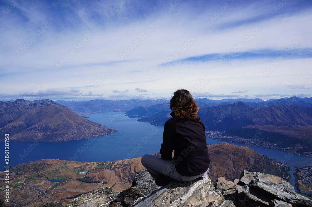 Beautiful view on lake Wanaka from Remarkables mountains in New Zealand Beautiful view on lake Wanaka from Remarkables mountains in New Zealand