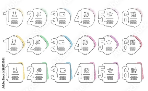 Basketball, Shop cart and Repairman line icons set. Infographic timeline. Money wallet, Cooking cutlery and Medical drugs signs. Sport ball, Web buying, Repair screwdriver. Payment method. Vector