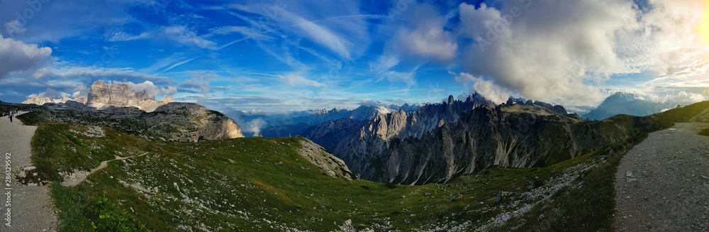 Dolomites Alps rocky mountain range at Tre Cime Di Lavaredo