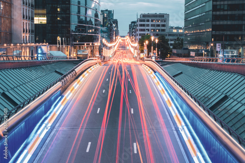 Long exposure shot from the bridge in Brussels, Belgium photo