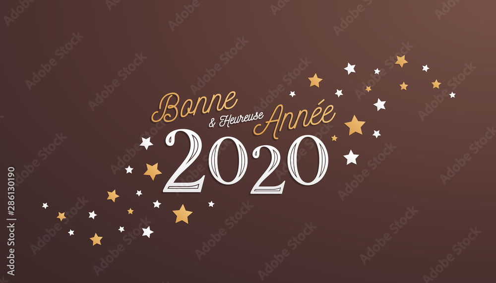 Bonne et Heureuse Année 2020, carte de voeux - obrazy, fototapety, plakaty 