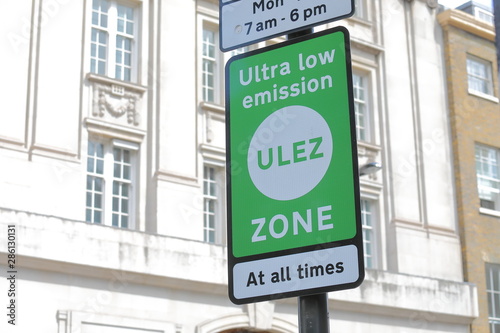 Ultra low emission ULEZ Zone sign London UK