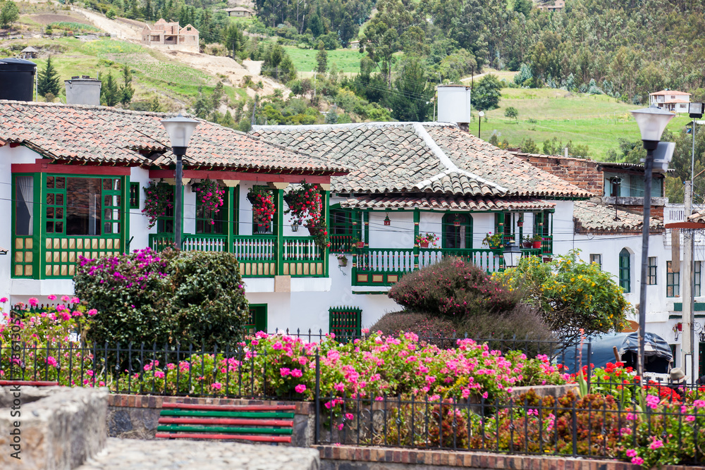 View of the beautiful houses of the small town of Mongui in Colombia