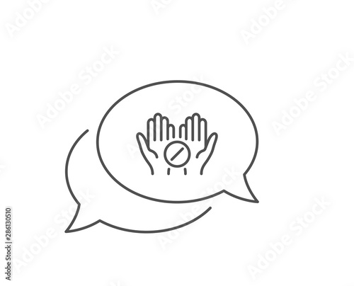 Medical tablet line icon. Chat bubble design. Medicine drugs sign. Pharmacy medication symbol. Outline concept. Thin line medical tablet icon. Vector