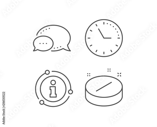 Medical tablet line icon. Chat bubble, info sign elements. Medicine drugs sign. Pharmacy medication symbol. Linear medical tablet outline icon. Information bubble. Vector