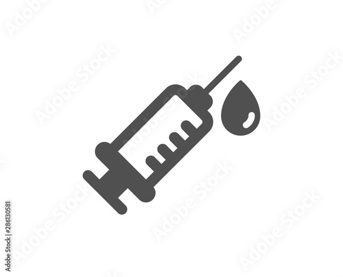 Medicine vaccine sign. Medical syringe icon. Pharmacy medication symbol. Classic flat style. Simple medical syringe icon. Vector