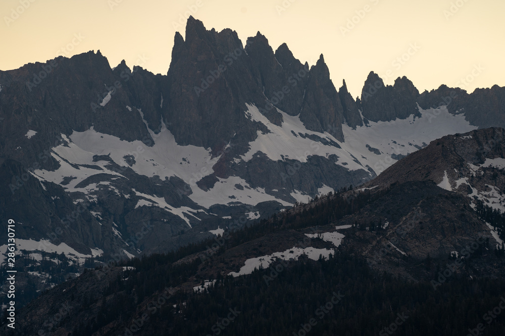 Sunset view of the Minarets in the Eastern Sierra Nevada Mountains of California Sunset view of the Minarets in the Eastern Sierra Nevada Mountains of California