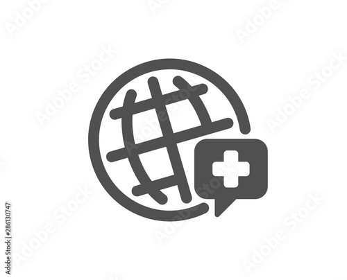 Medical help sign. World medicine icon. Pharmacy medication symbol. Classic flat style. Simple world medicine icon. Vector