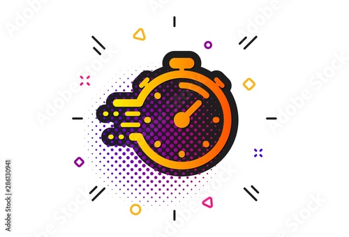 Time management sign. Halftone circles pattern. Timer icon. Stopwatch symbol. Classic flat timer icon. Vector