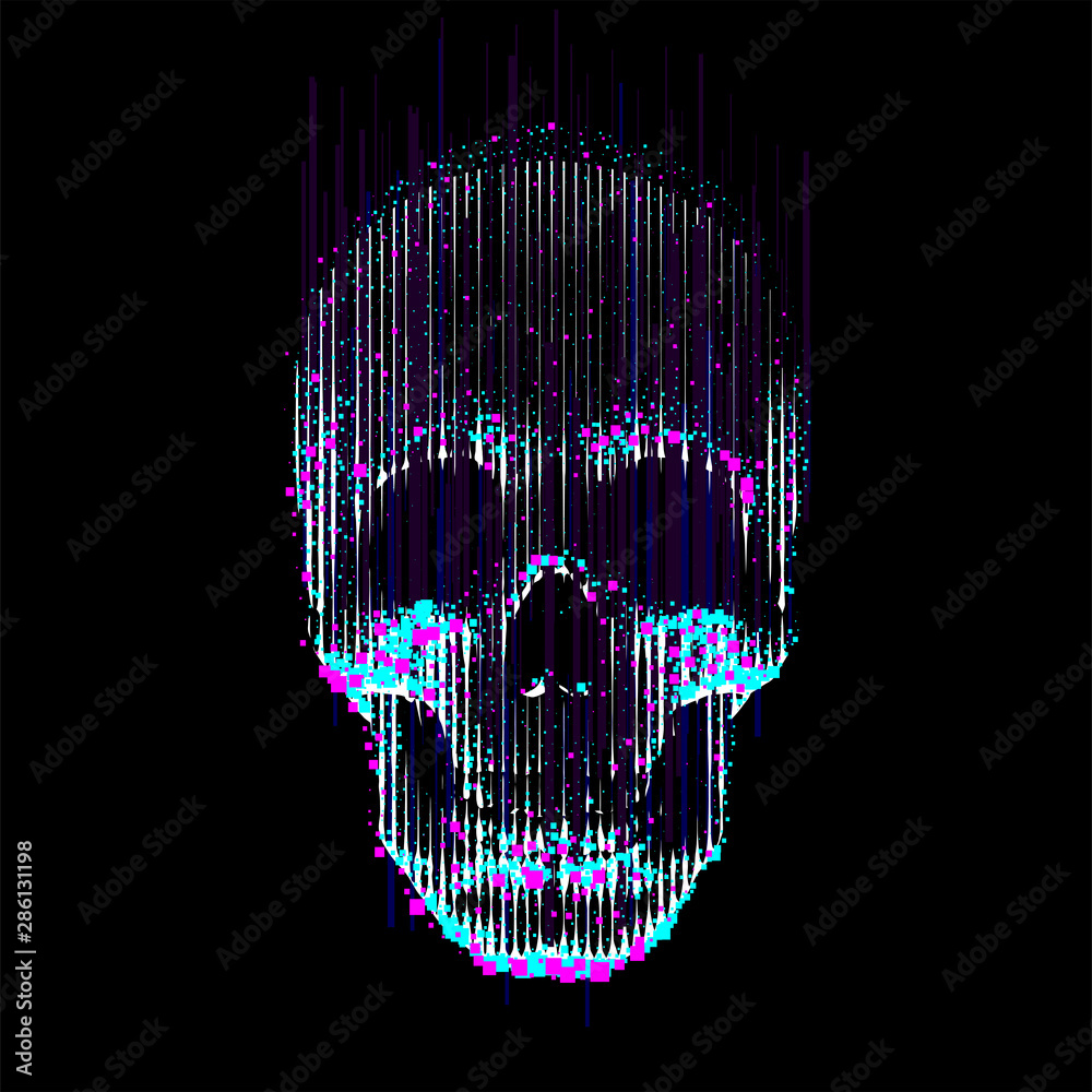 Premium Vector  Human skull on glitching display.