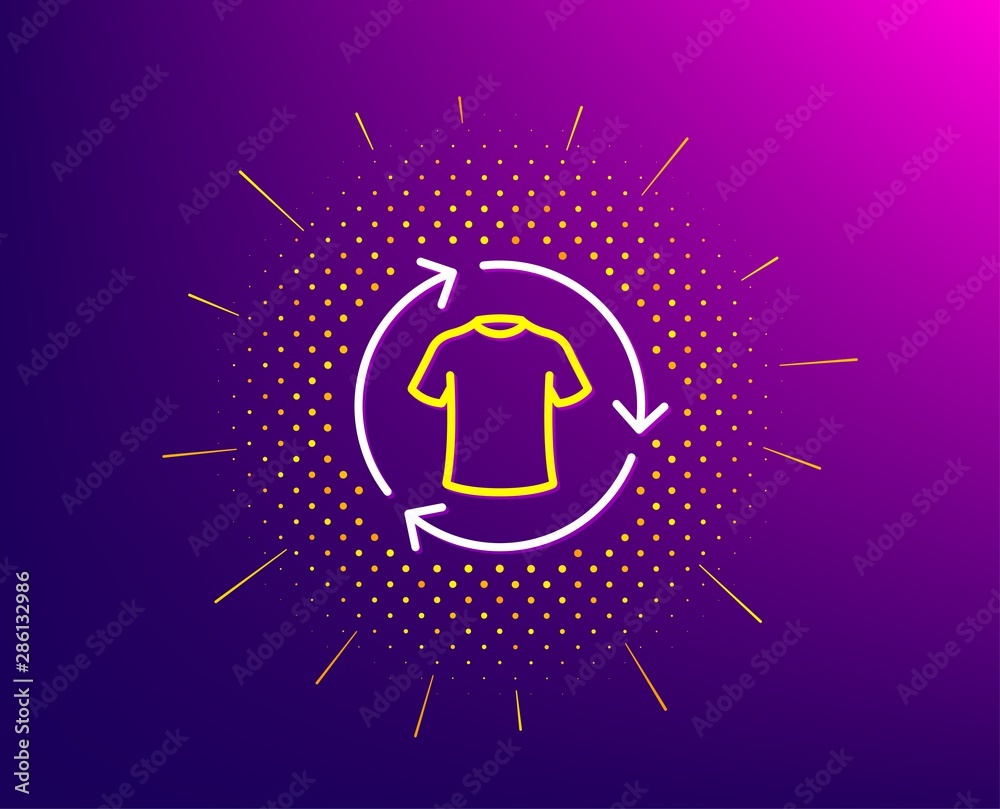 Change clothes line icon. Halftone pattern. Shirt sign. Clothing t-shirt symbol. Gradient background. Change clothes line icon. Yellow halftone pattern. Vector