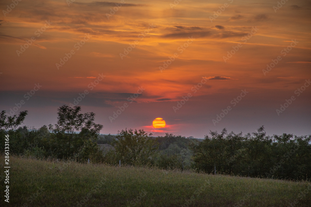 Obraz premium Sunset landscape in Somcuta Mare,Maramures,ROMANIA ,2019