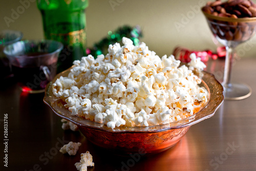 Close up of coconut kettle corn served in bowl photo