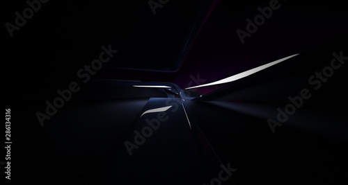 Abstract violet minimalistic architectural smooth interior with neon lighting. 3D illustration and rendering. © SERGEYMANSUROV