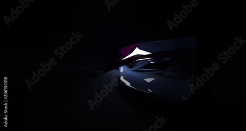 Abstract violet minimalistic architectural smooth interior with neon lighting. 3D illustration and rendering.