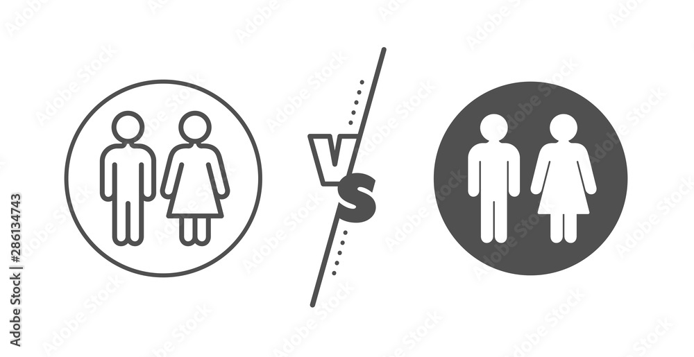 WC toilet sign. Versus concept. Restroom line icon. Public lavatory symbol. Line vs classic restroom icon. Vector WC toilet sign. Versus concept. Restroom line icon. Public lavatory symbol. Line vs classic restroom icon. Vector