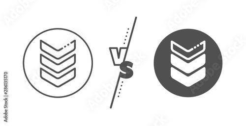 Army reward sign. Versus concept. Shoulder strap line icon. Best rank symbol. Line vs classic shoulder strap icon. Vector