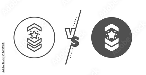 Star award sign. Versus concept. Shoulder strap stars line icon. Best rank symbol. Line vs classic shoulder strap icon. Vector