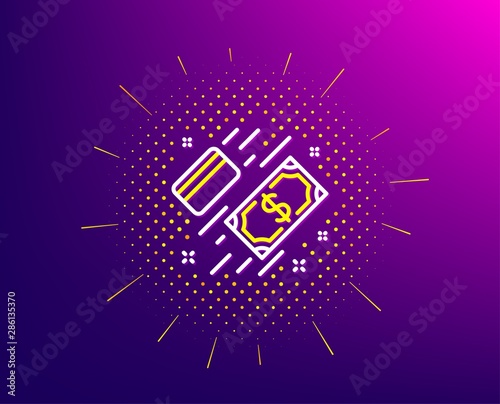 Money line icon. Halftone pattern. Payment methods sign. Credit card symbol. Gradient background. Payment line icon. Yellow halftone pattern. Vector