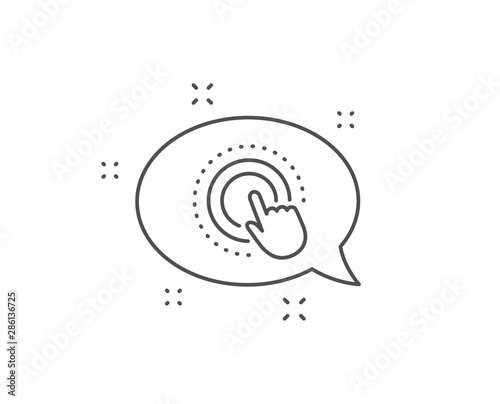 Click hand line icon. Chat bubble design. Touchscreen gesture sign. Push action symbol. Outline concept. Thin line click hand icon. Vector