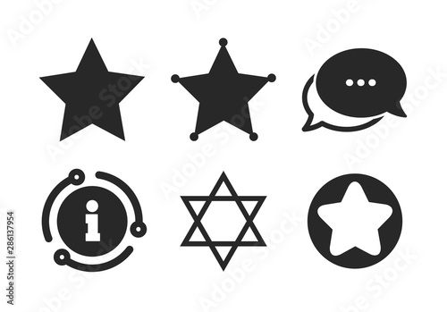 Sheriff police sign. Chat, info sign. Star of David icons. Symbol of Israel. Classic style speech bubble icon. Vector