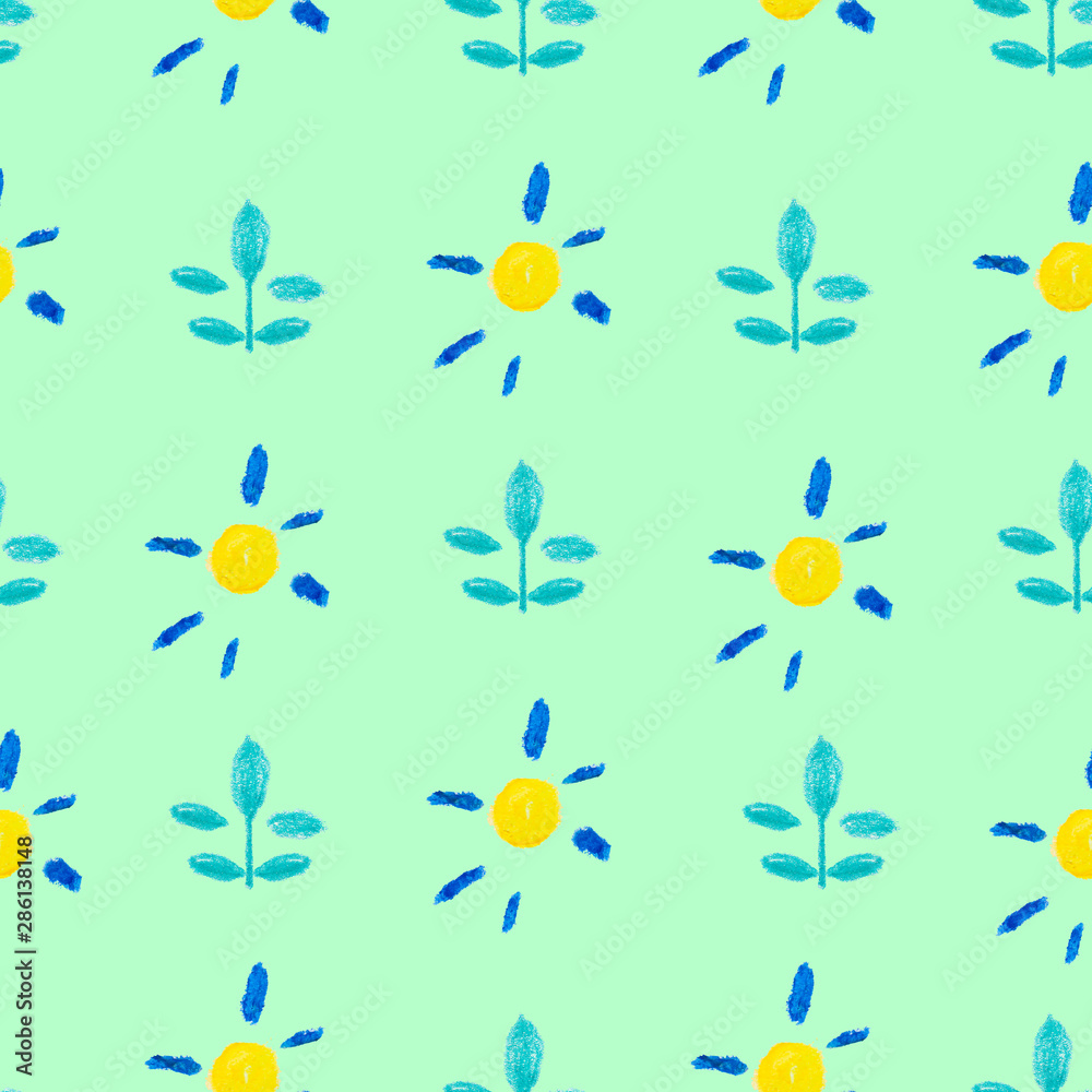Seamless pattern as children's drawing wax crayons
