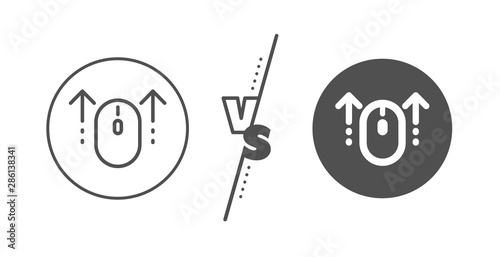 Scrolling arrow sign. Versus concept. Swipe up mouse line icon. Landing page scroll symbol. Line vs classic swipe up icon. Vector