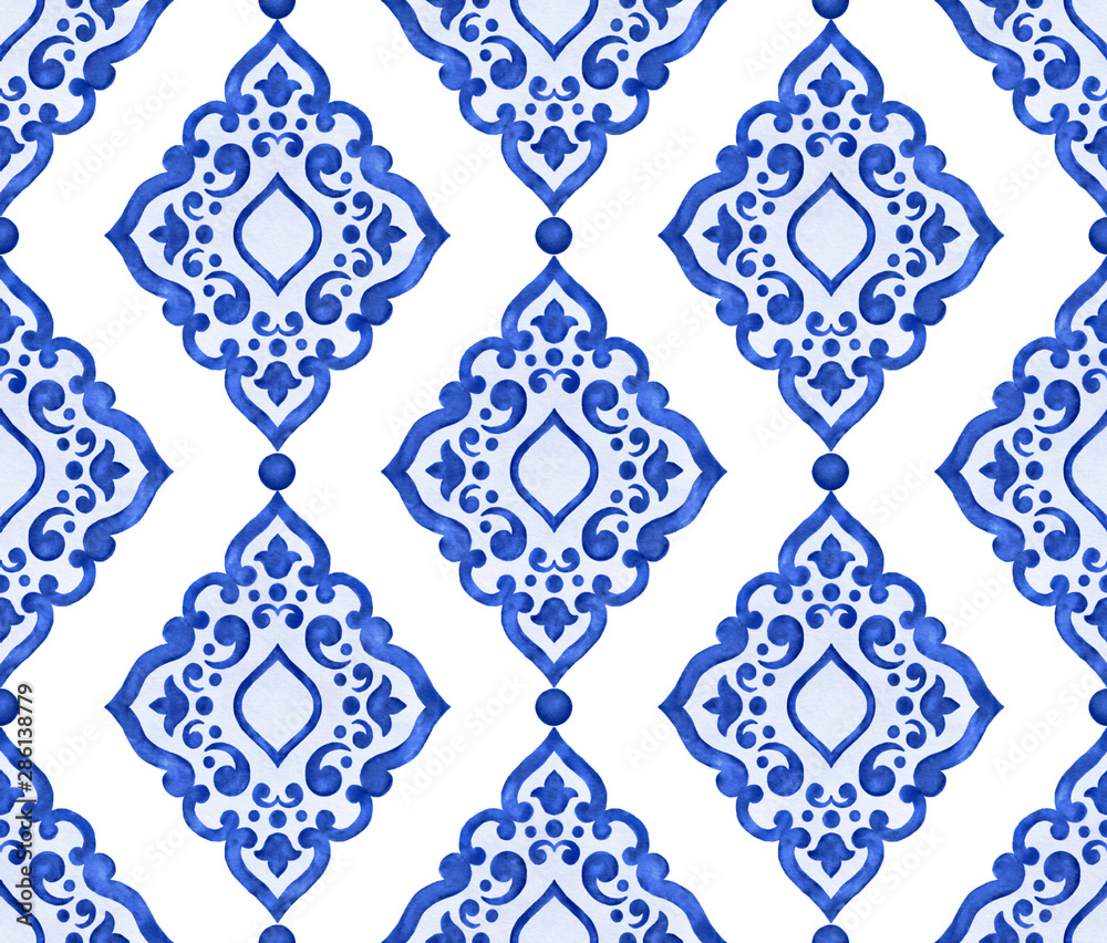 Watercolor blue tile pattern Watercolor blue tile pattern