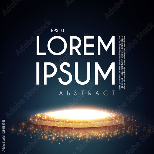 Shining emty podium with gold particles. Adverising elegant design template. Shinig stage,