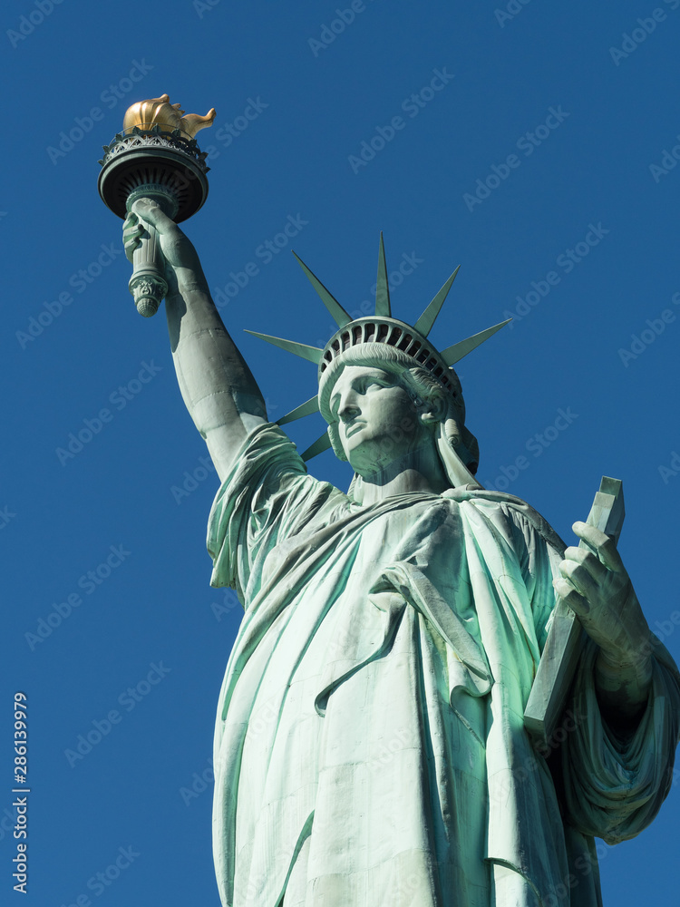 Obraz premium The Statue of Liberty figure, in her left hand carrying a tablet with dovetail handles