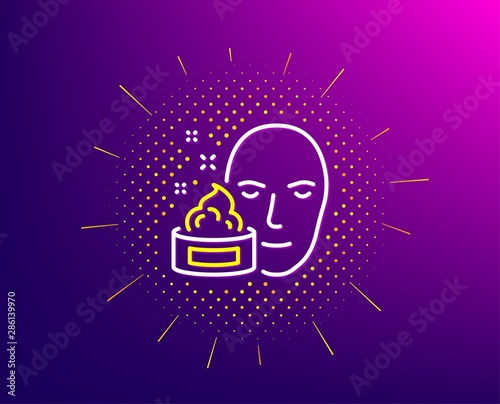 Face cream line icon. Halftone pattern. Skin care lotion sign. Cosmetics symbol. Gradient background. Face cream line icon. Yellow halftone pattern. Vector