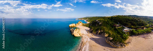 Greece, Pelion, Pagasetic Gulf, Sound of Trikeri, Pelion, Aerial view of rocky coast, beach photo
