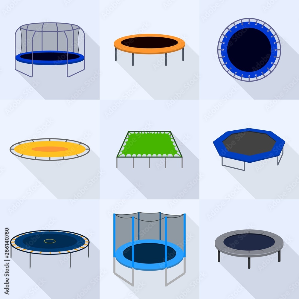 Trampoline icons set. Flat set of trampoline vector icons for web design  Stock Vector | Adobe Stock