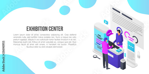 Exhibition center showroom concept banner. Isometric illustration of exhibition center showroom vector concept banner for web design