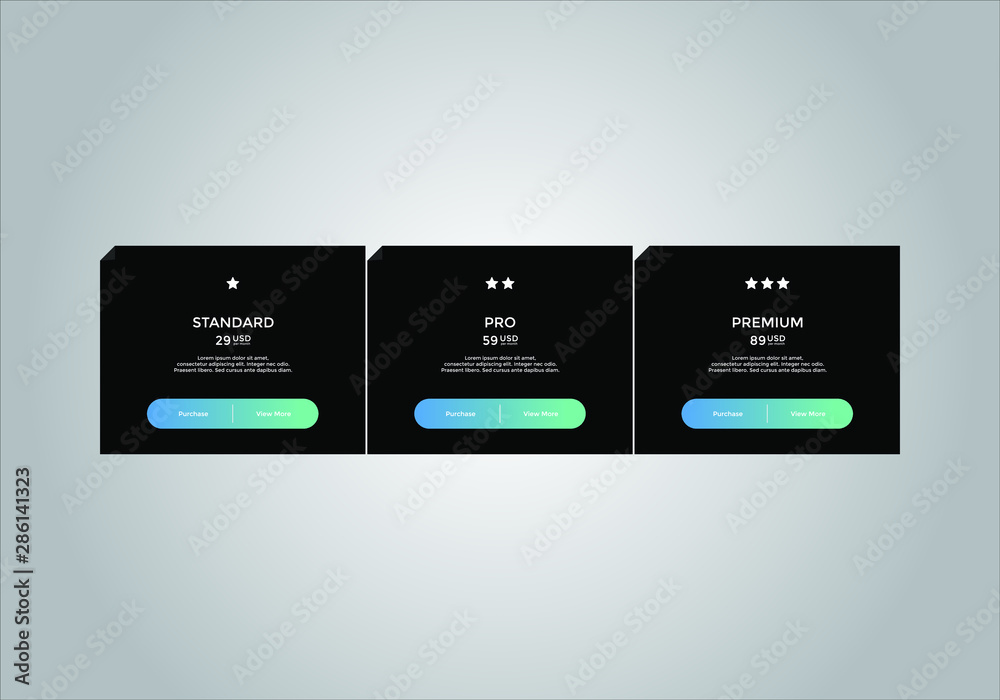 set of pricing table, order, box, button, list for web