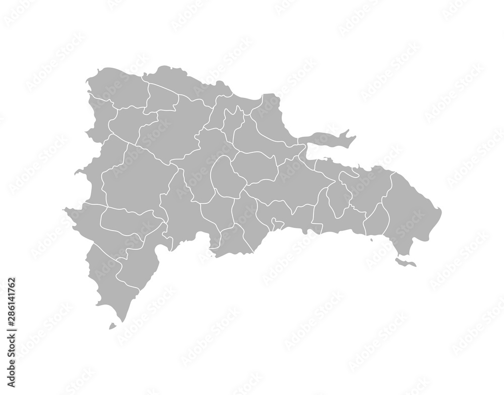 Vector isolated illustration of simplified administrative map of Dominican Republic. Borders of the provinces. Grey silhouettes. White outline
