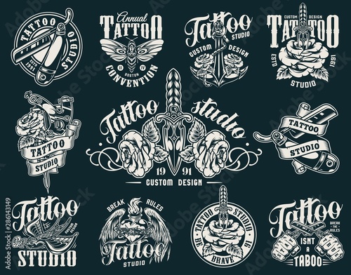 Vintage tattoo studio labels