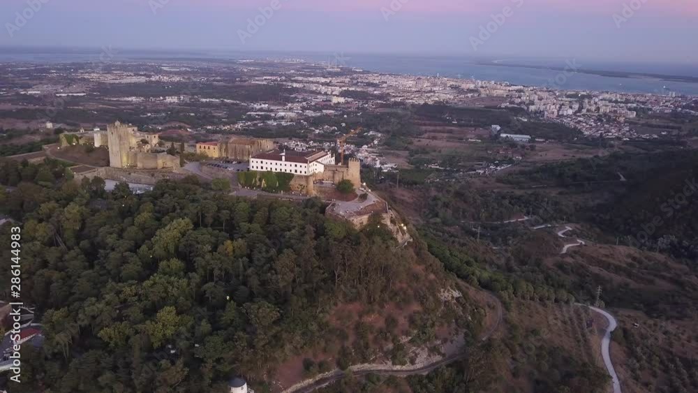 Aerial view of Castelo de palmela and Setubal on a beautiful sunset Aerial view of Castelo de palmela and Setubal on a beautiful sunset