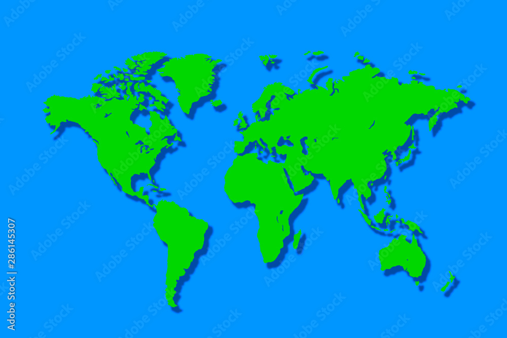World Map Over the Blue Background