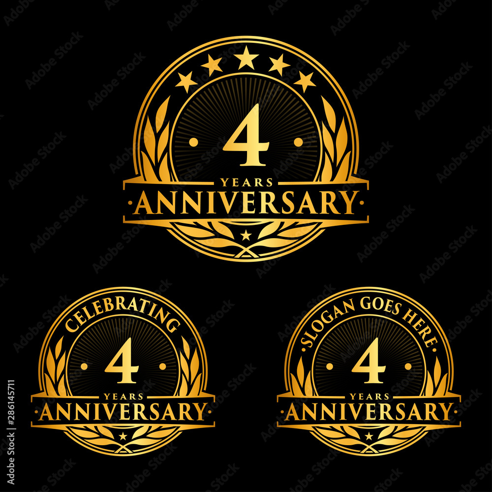 4 years anniversary set. 4th celebration logo collection. Four years logo set. Vector and illustration. 4 years anniversary set. 4th celebration logo collection. Four years logo set. Vector and illustration.