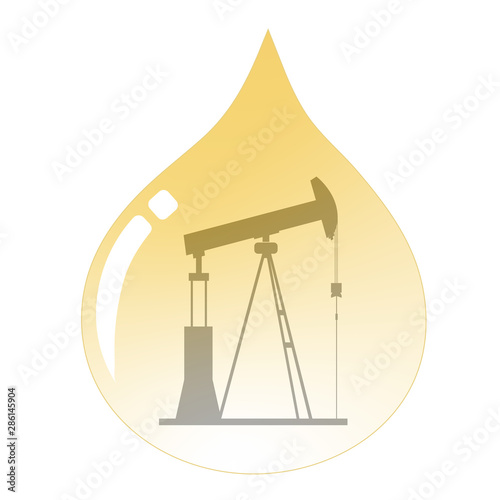 Concept design energy company logo oil drop with offshore oil rig platform inside