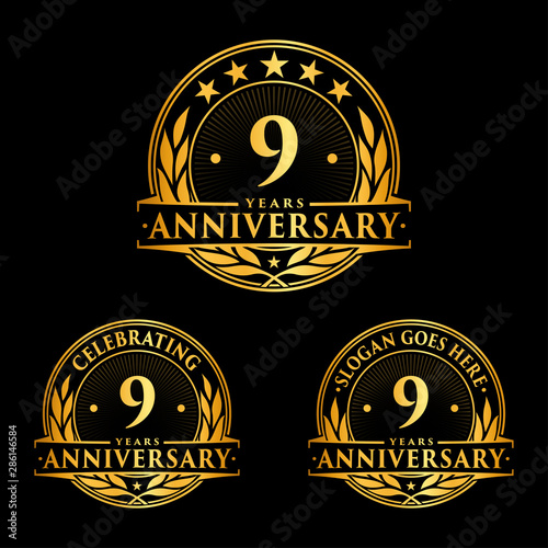 9 years anniversary set. 9th celebration logo collection. Nine years logo set. Vector and illustration.