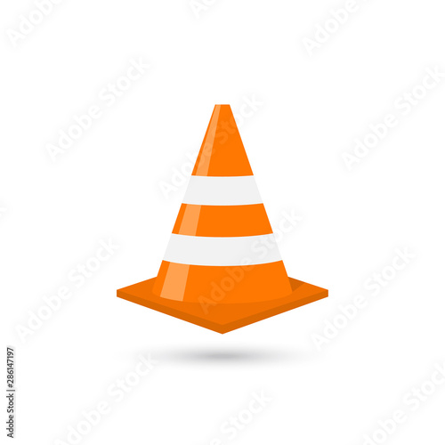 Construction traffic cone icon, warning sign design. Vector illustration.