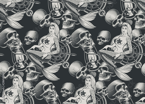 Seamless nautical theme pattern