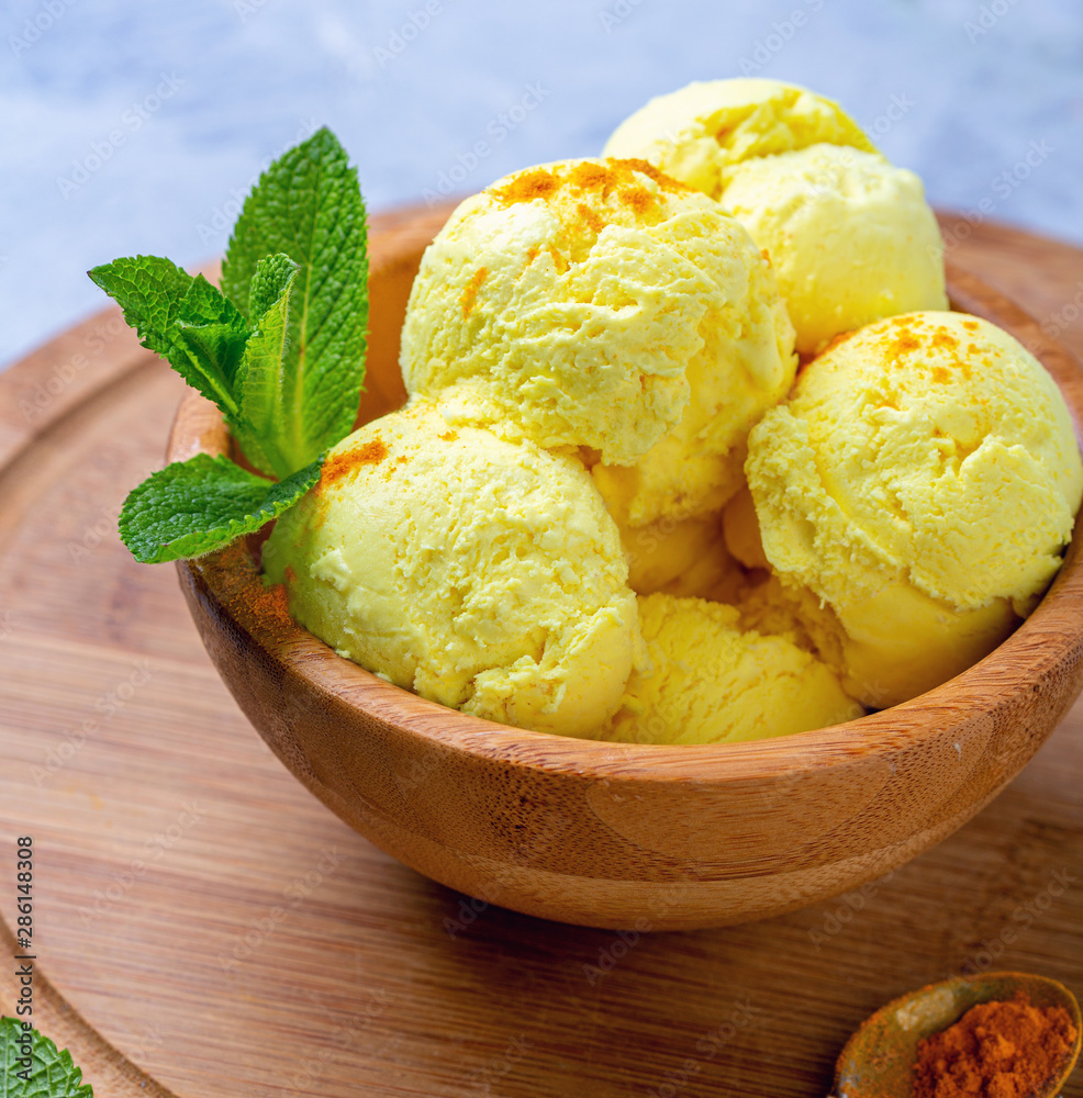 Artisanal ice cream with turmeric (Golden ice cream). Artisanal ice cream with turmeric (Golden ice cream).