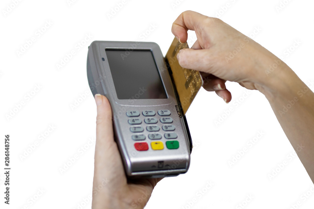 hand with credit card and sale terminal hand with credit card and sale terminal