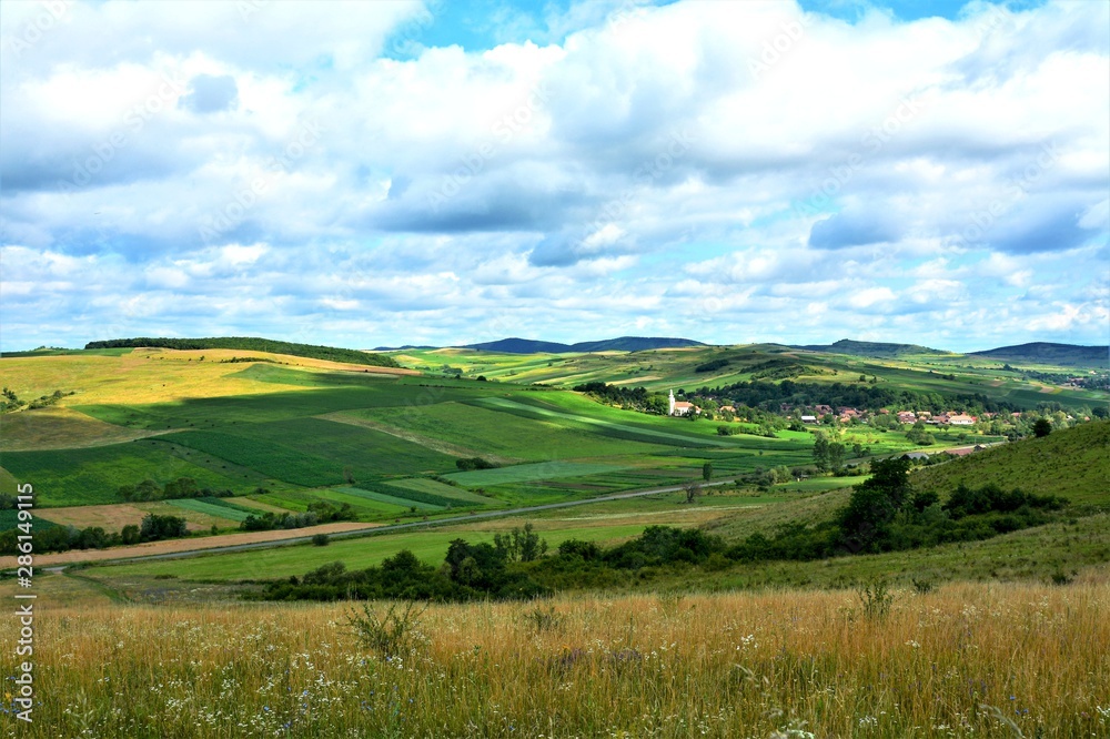 A beautiful rural landscape in Transylvania. Village of Hodosa Mures county - Romania