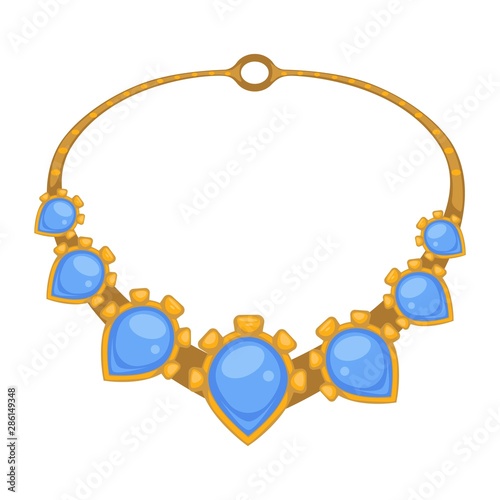 Gold necklace with blue gems, Rococo style, isolated jewelry