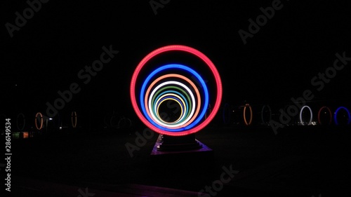 Canvas Print Concentric Color Light Rings shot at night