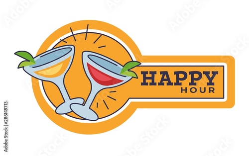 Happy hour in pub or bar isolated icon, cocktail party